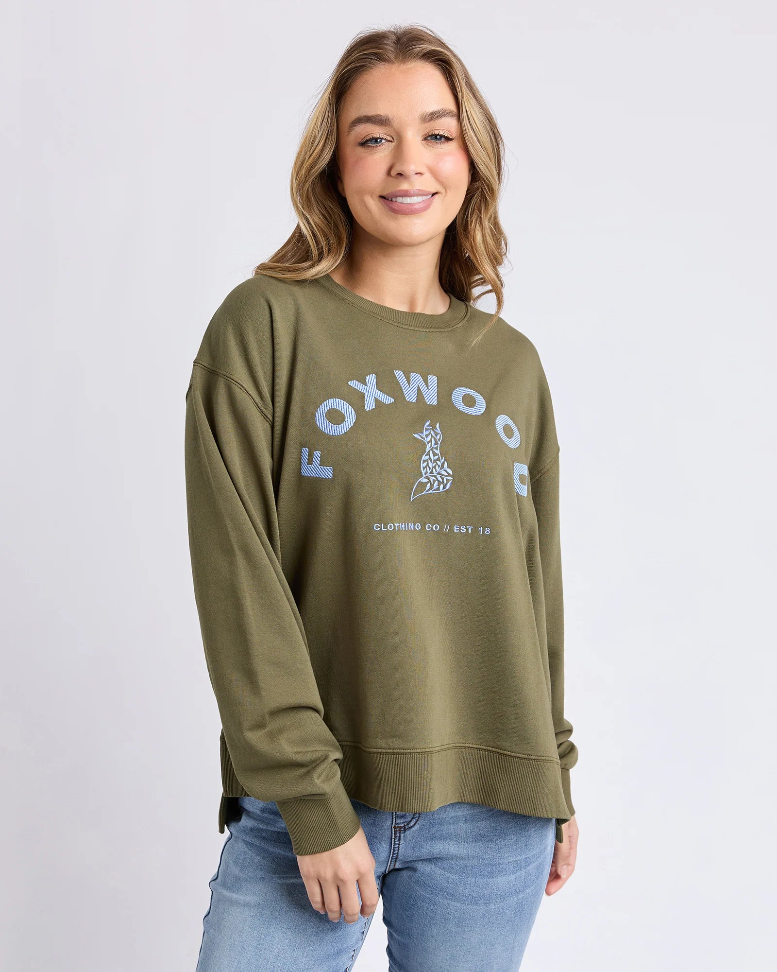 Foxwood Effortless Contrast Crew Winter Moss