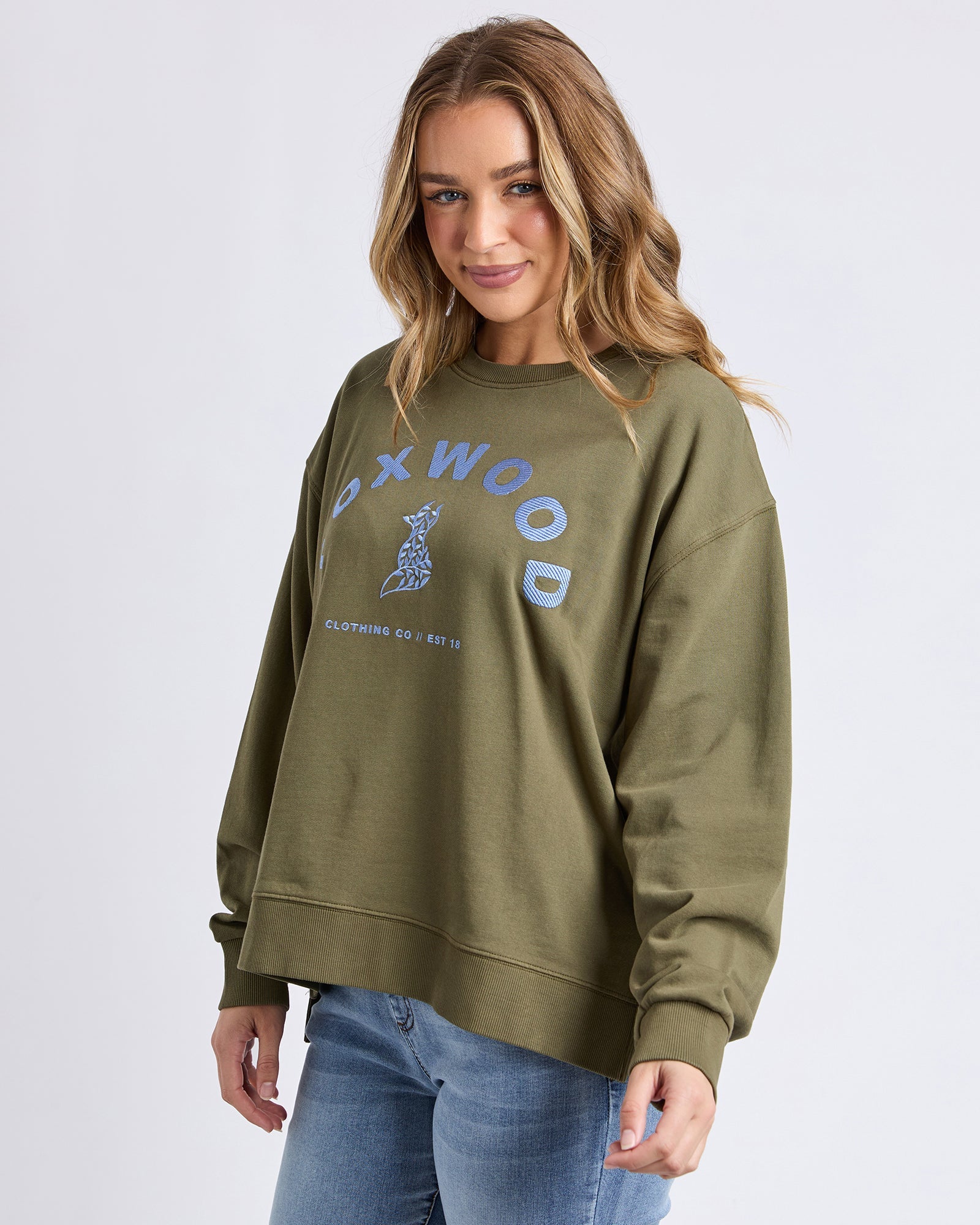 Foxwood Effortless Contrast Crew Winter Moss