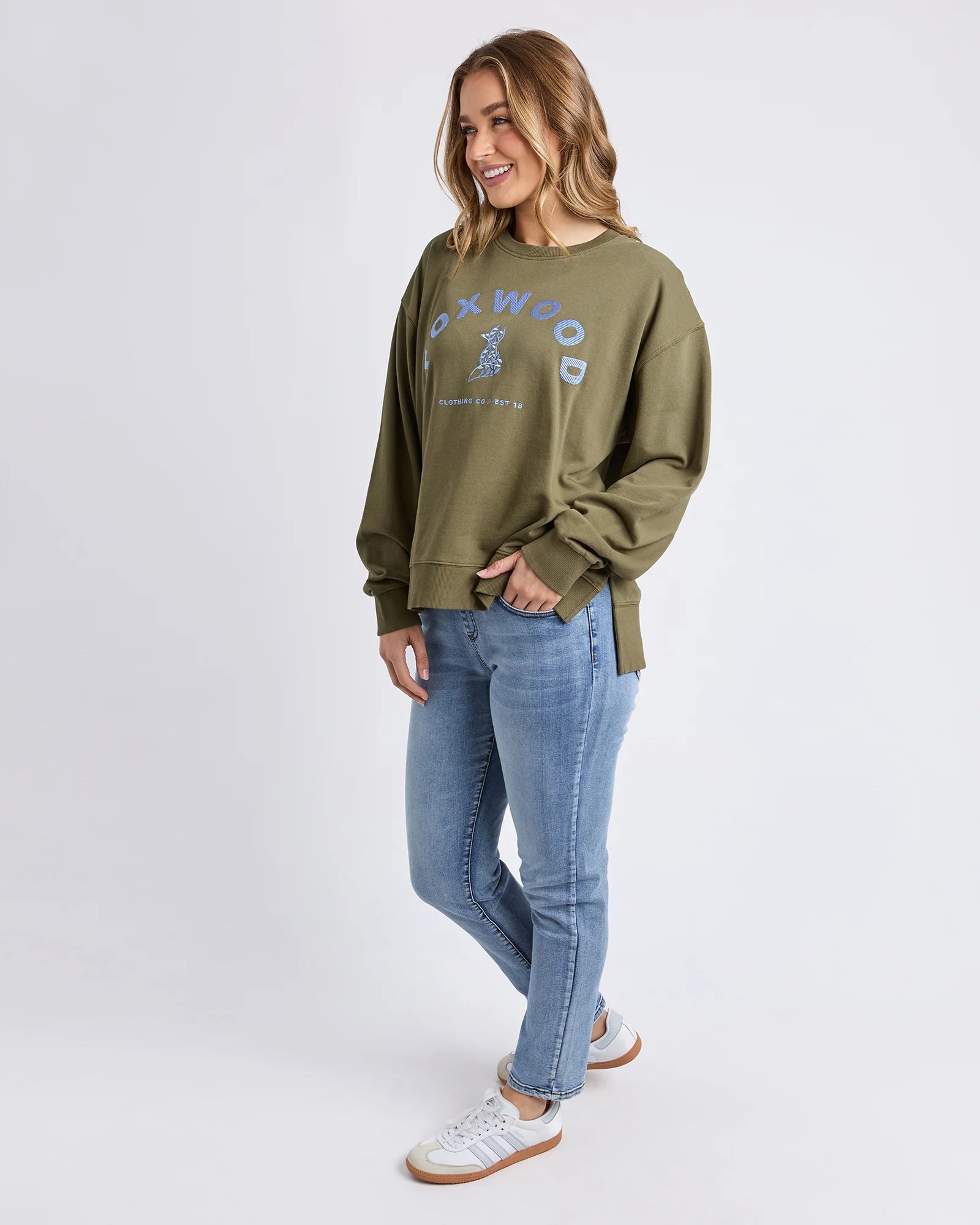 Foxwood Effortless Contrast Crew Winter Moss