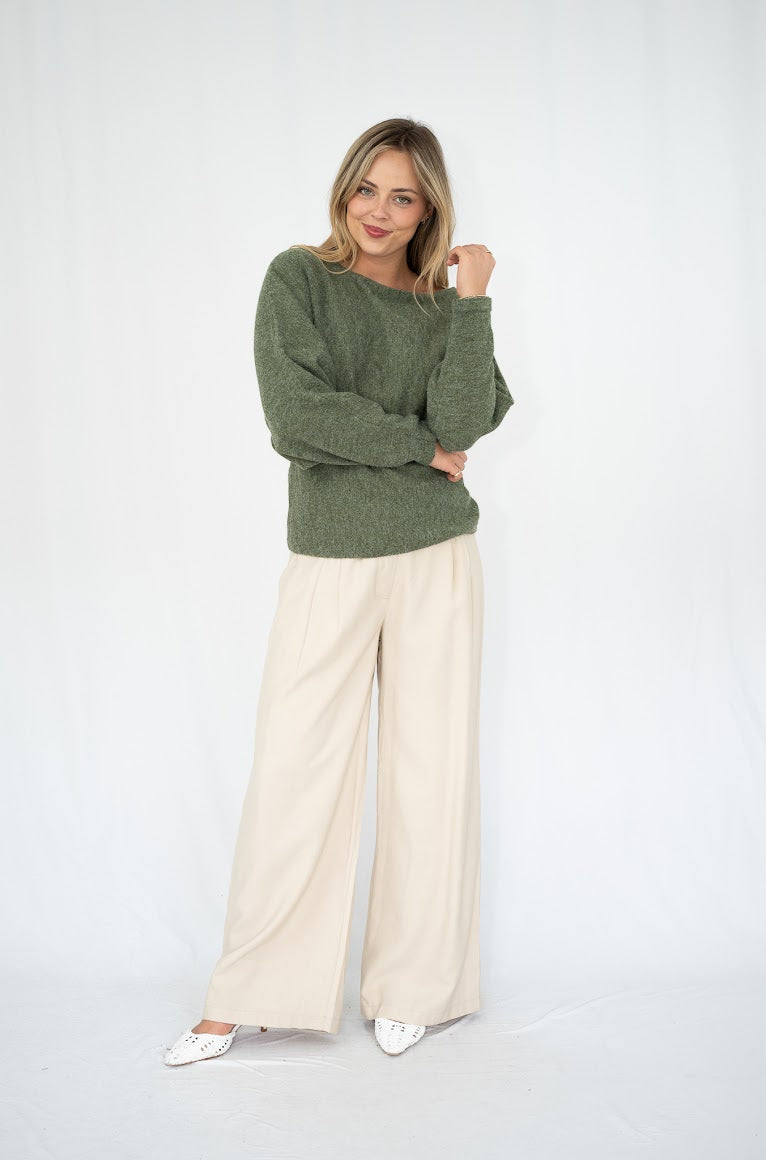 Asymmetrical neck jumper - Olive