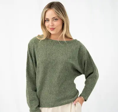 Asymmetrical neck jumper - Olive