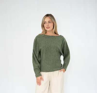 Asymmetrical neck jumper - Olive