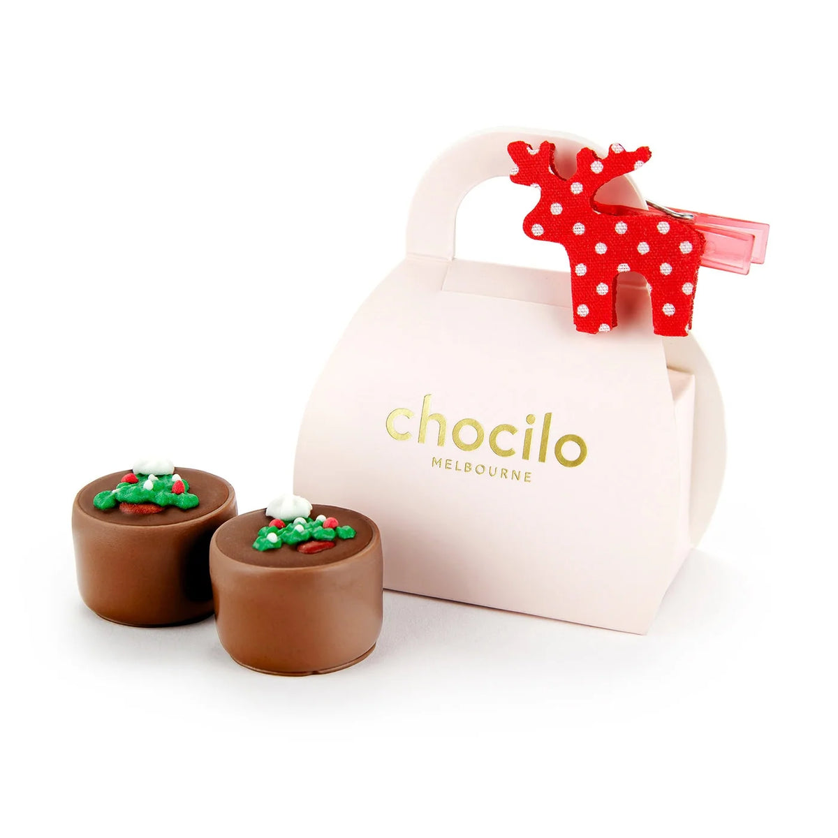 2 Christmas Caramel Milk Chocolates in Handbag - 25g