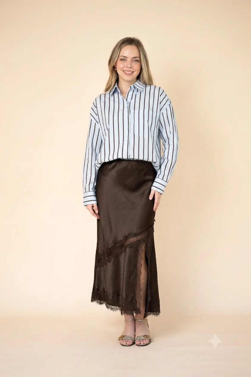 Fria Cotton stripe Shirt - Blue/Chocolate