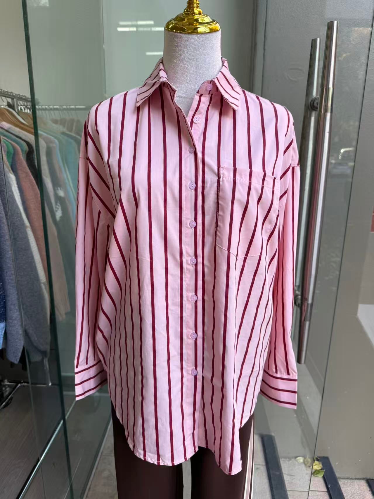 Fria Cotton stripe shirt - Pink/Berry