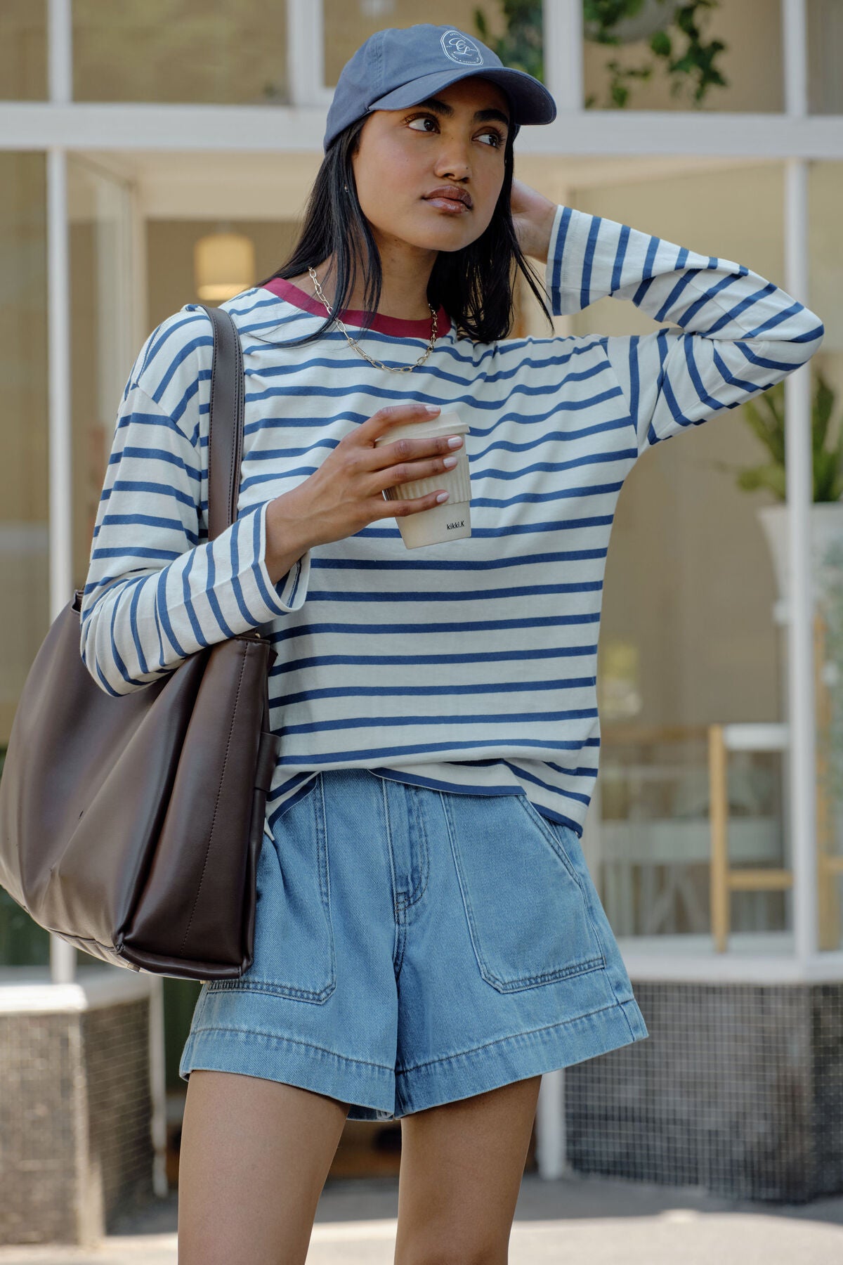 Ceres Life Scout Slouchy Long Sleeve Tee - Milk Prussian Blue Stripe