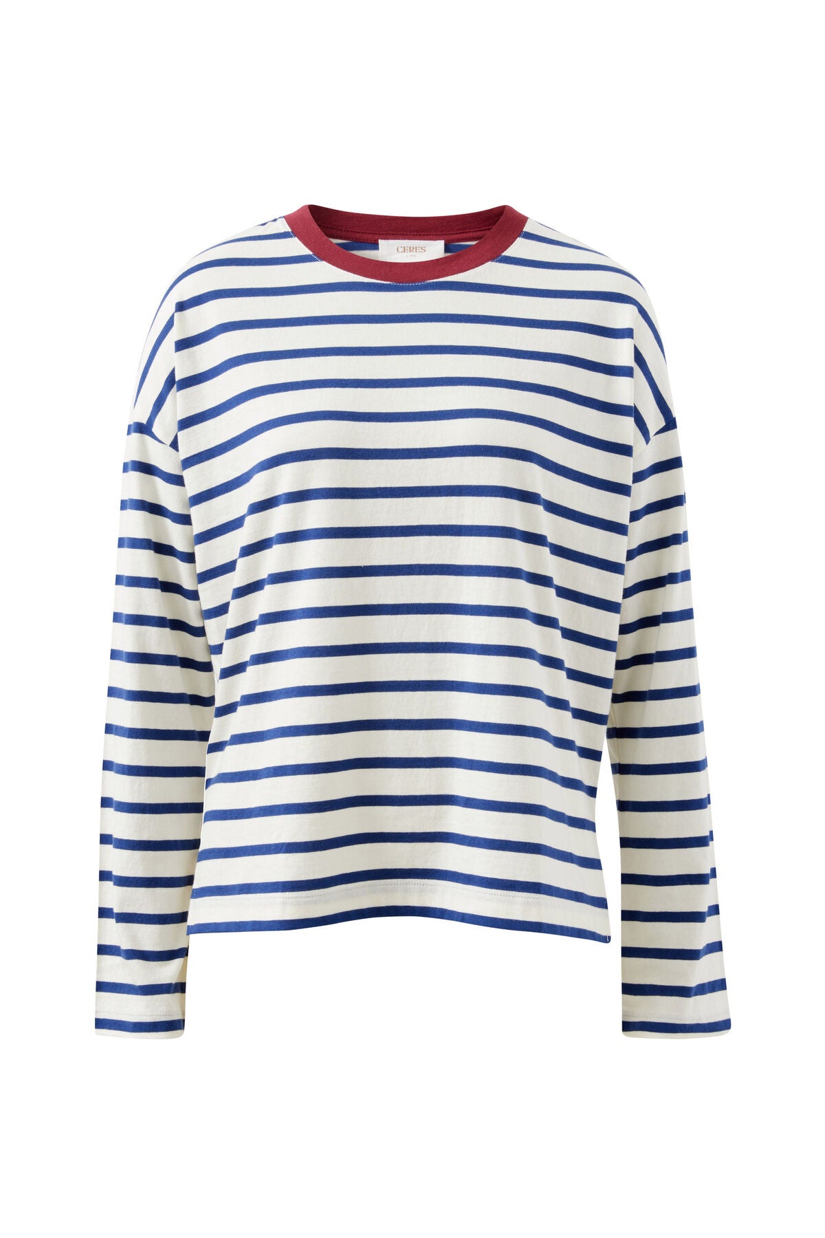 Ceres Life Scout Slouchy Long Sleeve Tee - Milk Prussian Blue Stripe