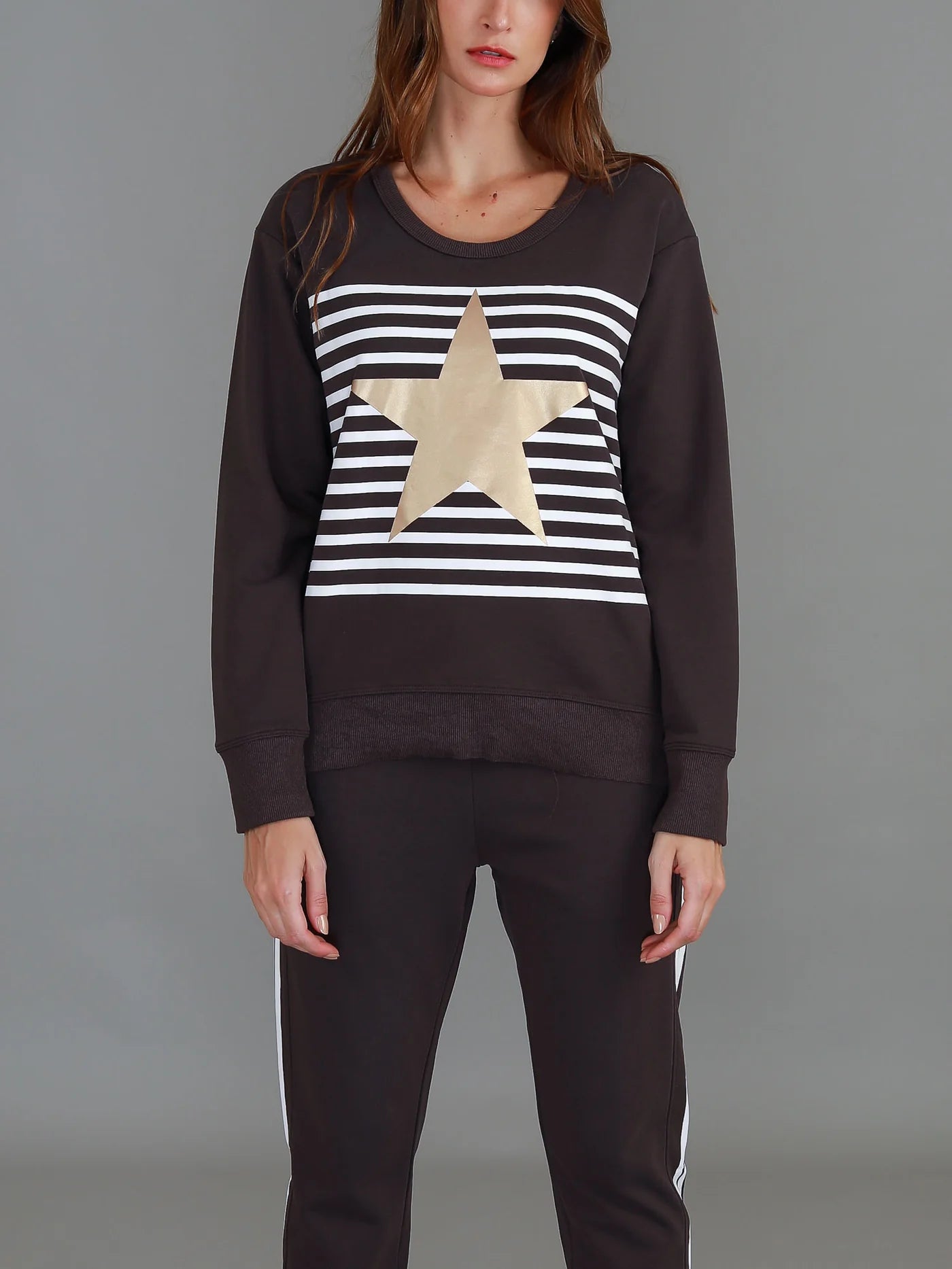 Geneva Gold Star Stripe Sweatshirt - Truffle