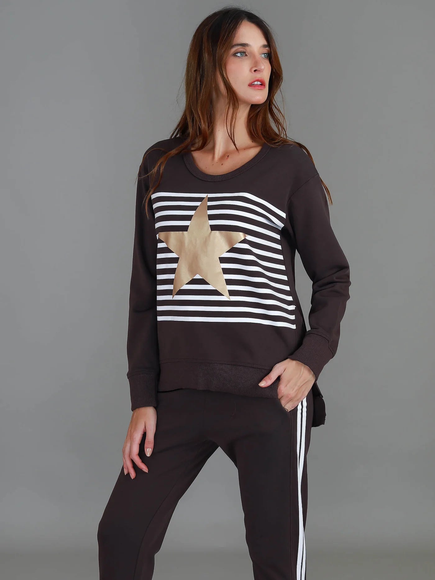 Geneva Gold Star Stripe Sweatshirt - Truffle