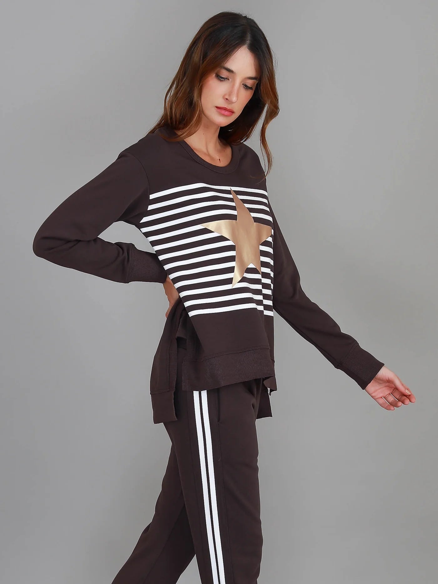 Geneva Gold Star Stripe Sweatshirt - Truffle