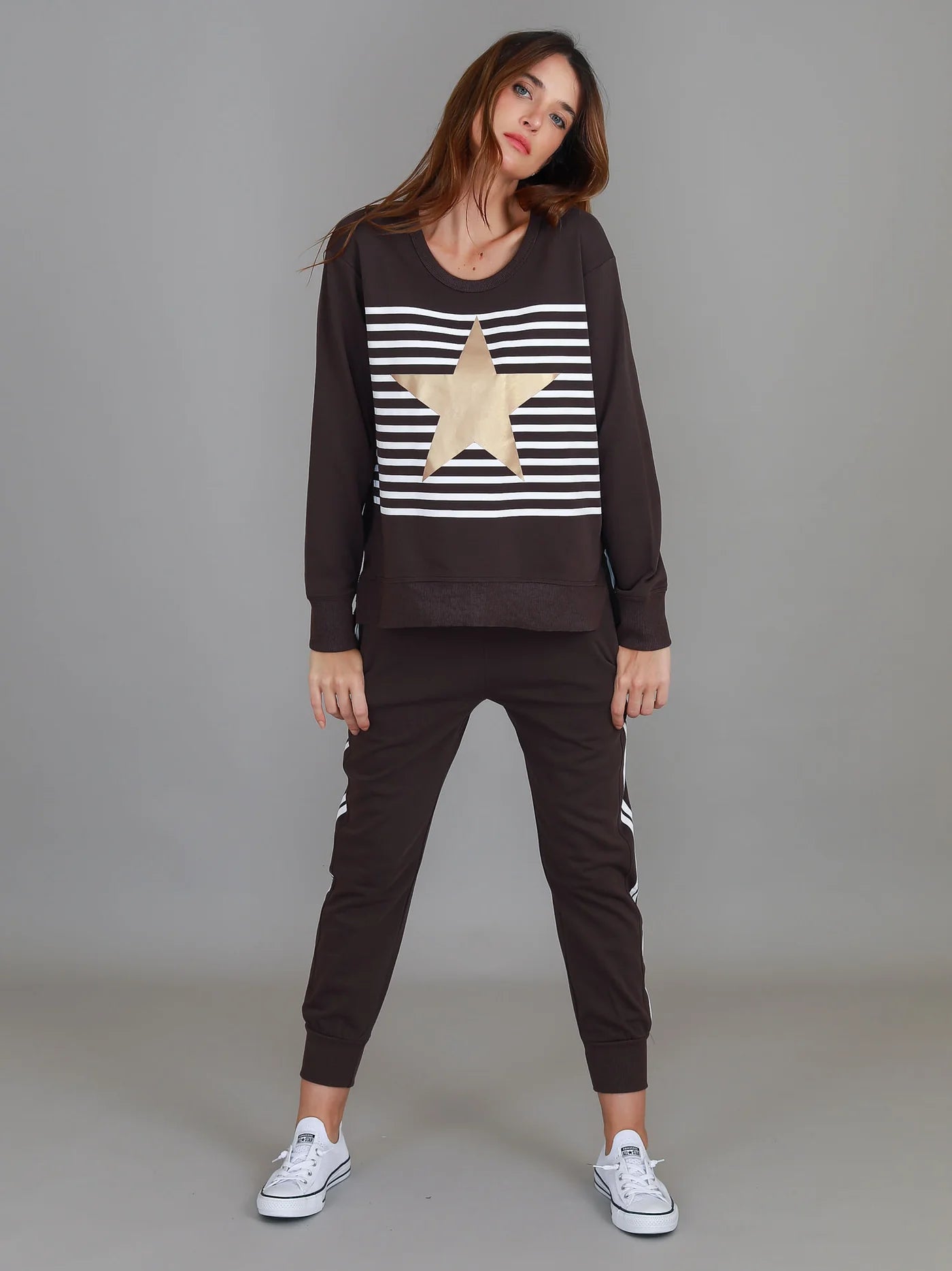 Geneva Gold Star Stripe Sweatshirt - Truffle