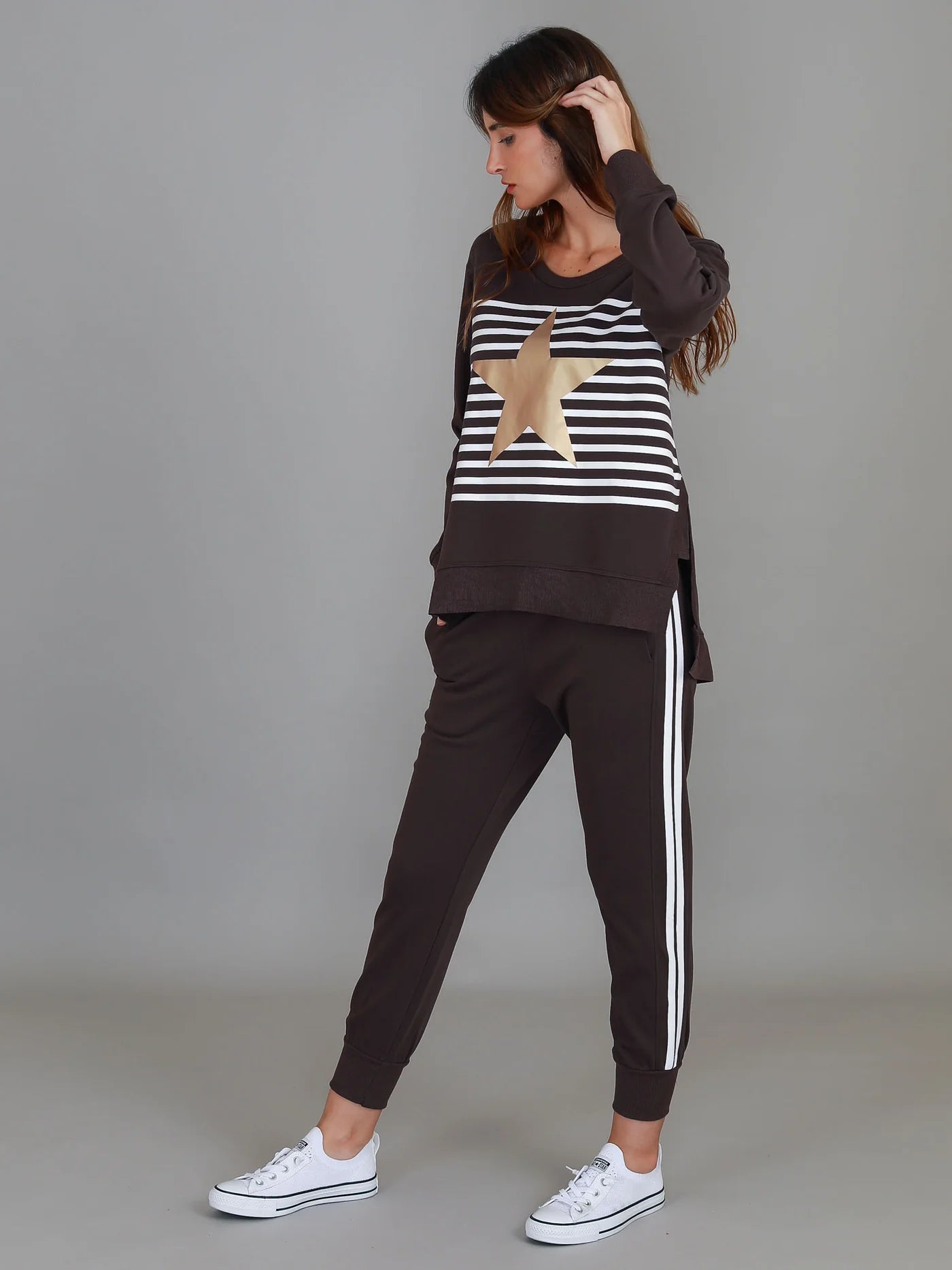 Geneva Gold Star Stripe Sweatshirt - Truffle