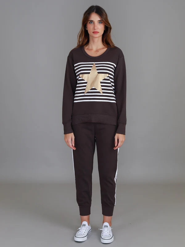 Geneva Gold Star Stripe Sweatshirt - Truffle