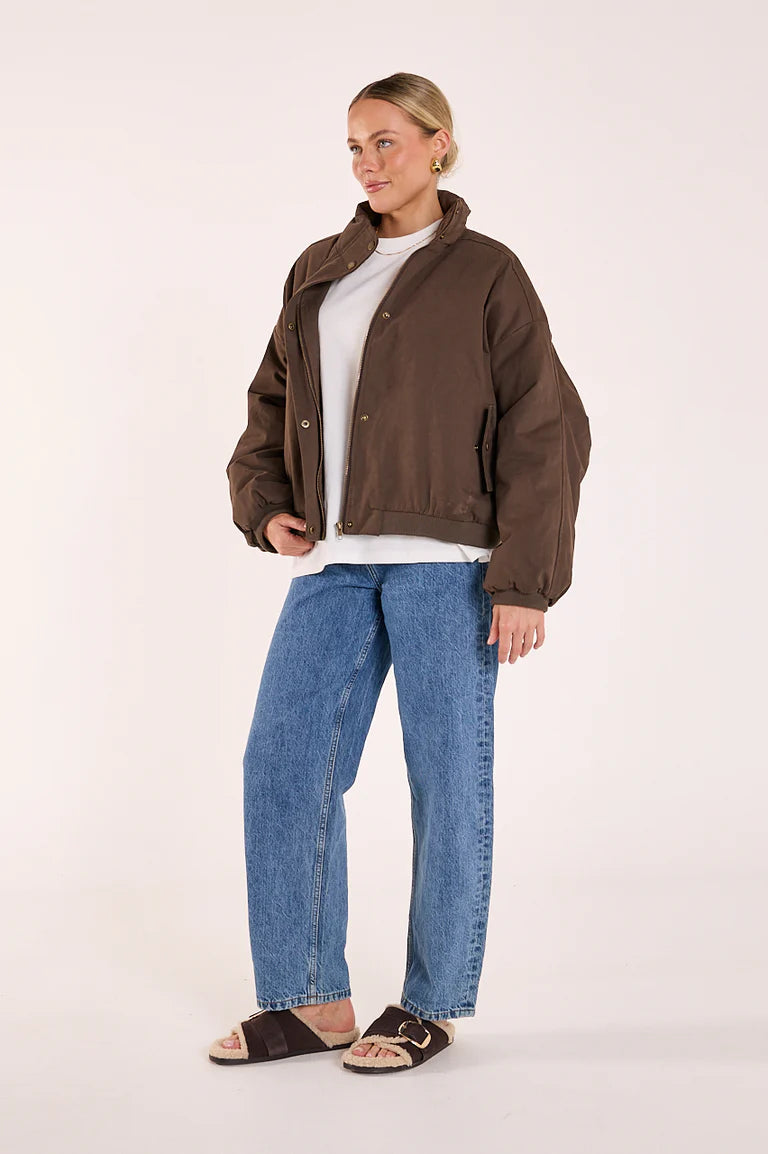 Asher Funnel Neck Jacket - Chocolate