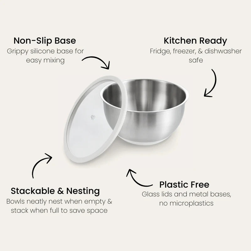 Seed & Sprout Stainless Steel Mixing Bowls | 3pk - Mushroom