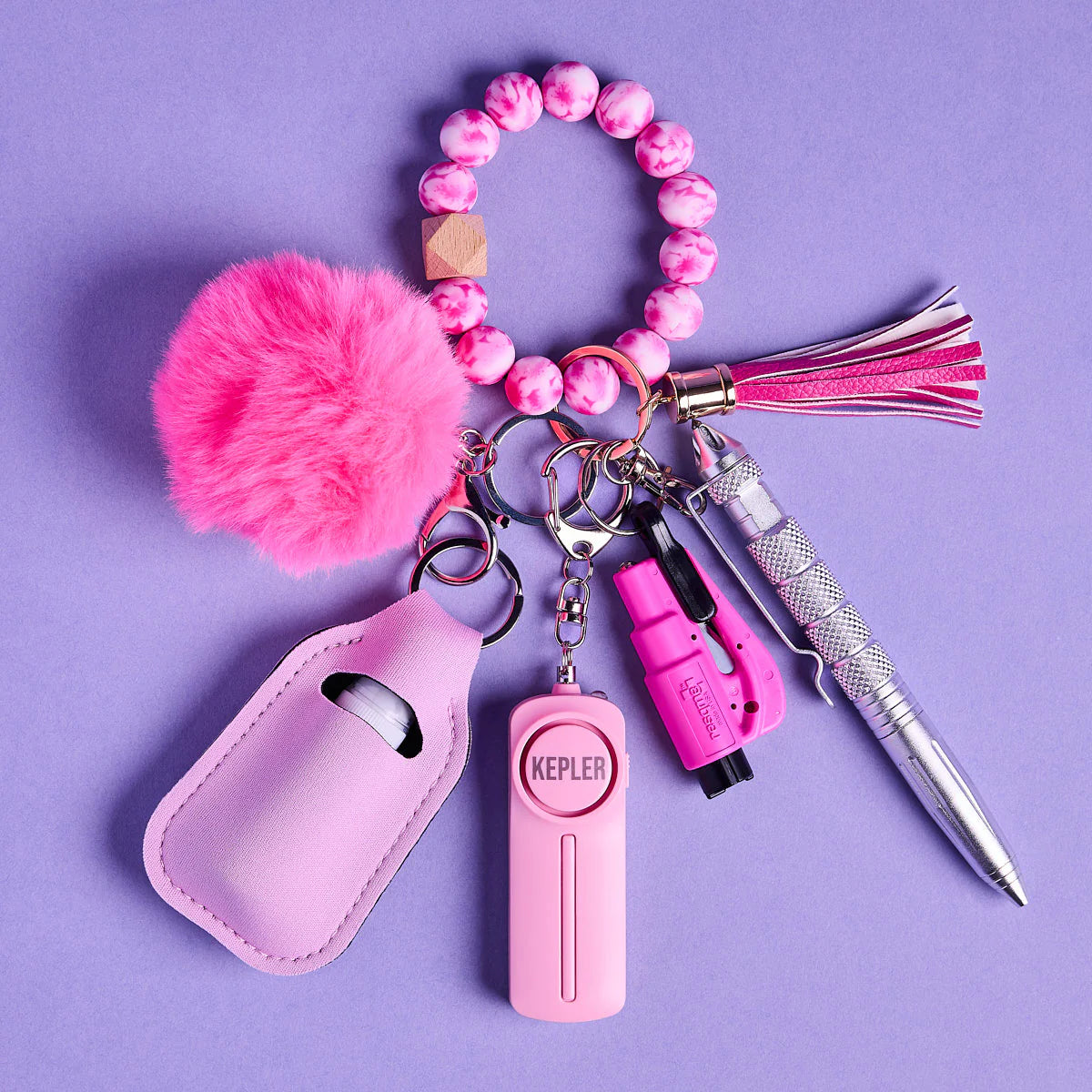 Safety Keychain I Pink Sassy B!tch Beaded