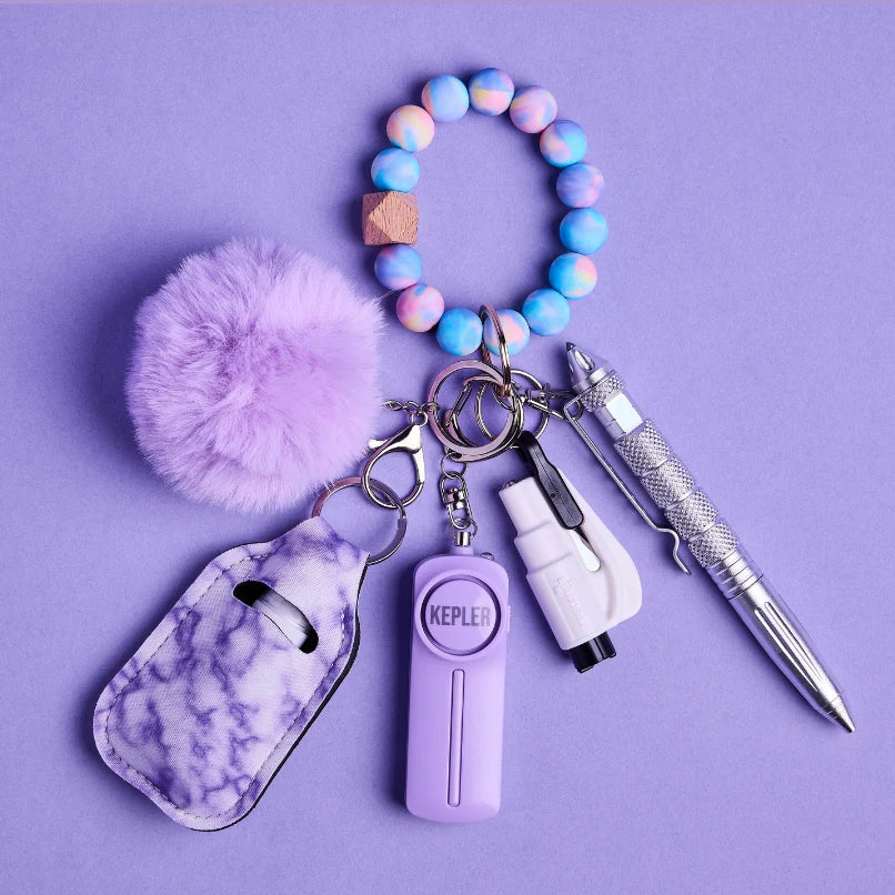Safety Keychain I Purple Pastel Haze Beaded