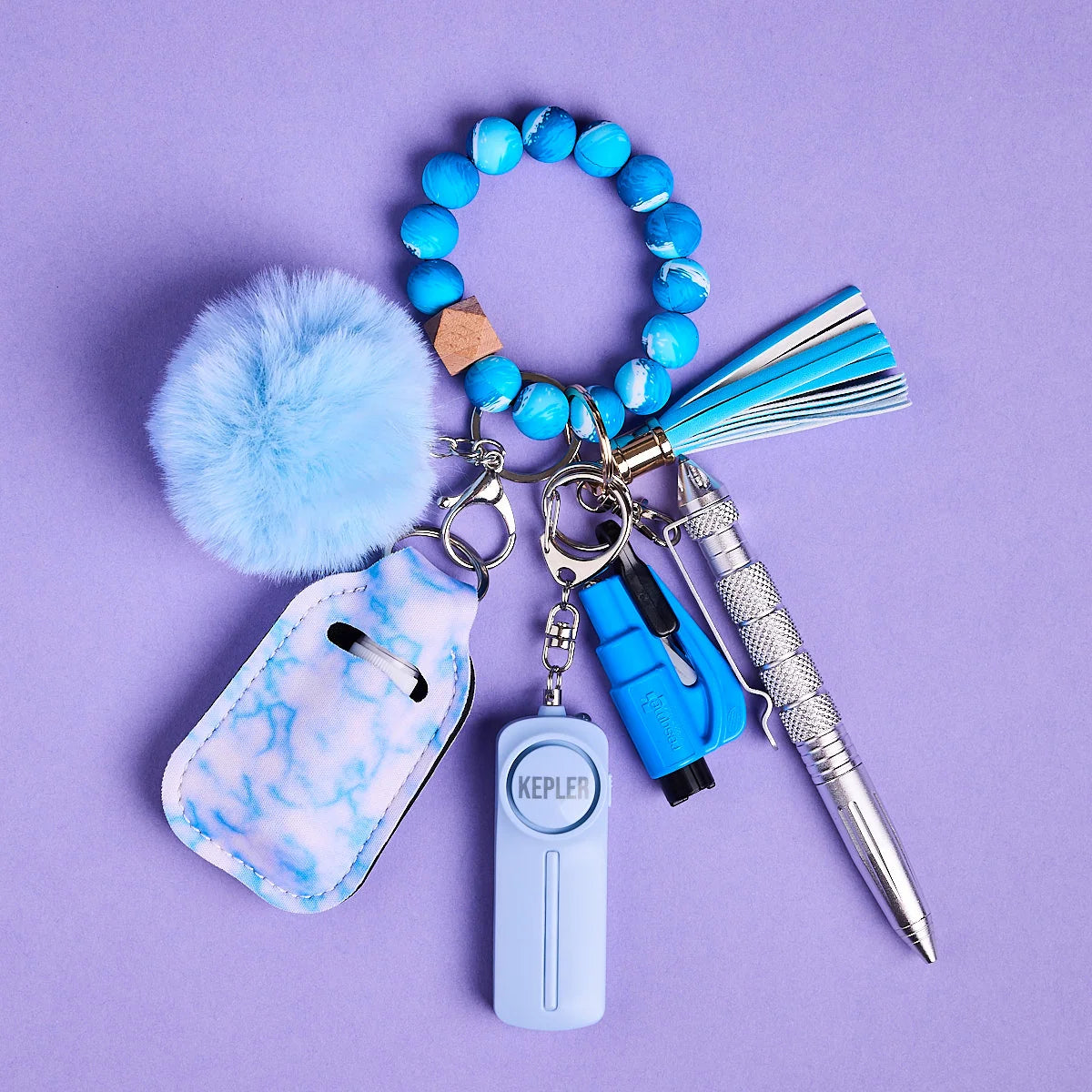 Safety Keychain I Blue Ocean Mist Beaded