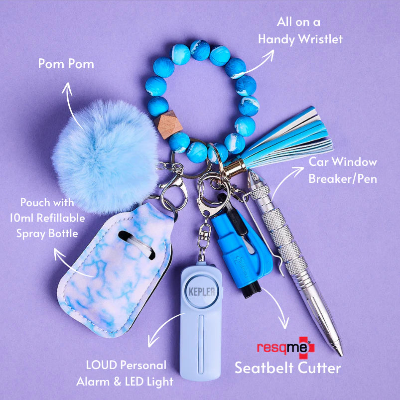 Safety Keychain I Blue Ocean Mist Beaded