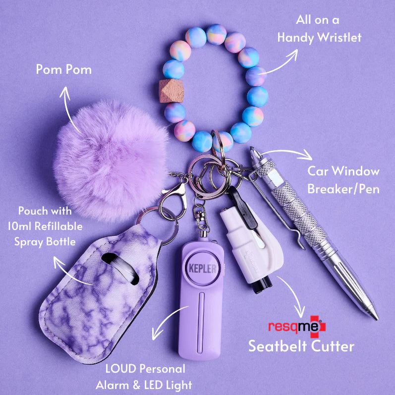 Safety Keychain I Purple Pastel Haze Beaded