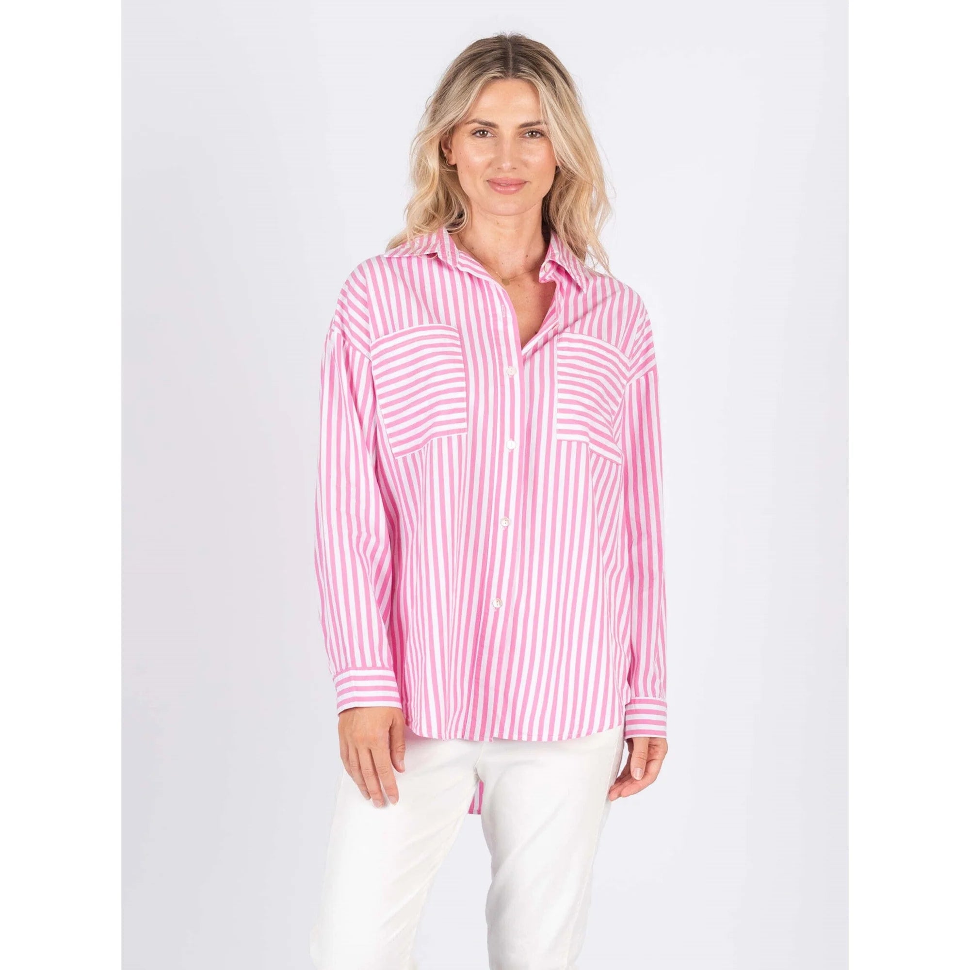 Alayah Stripe Cotton Shirt - Candy Pink