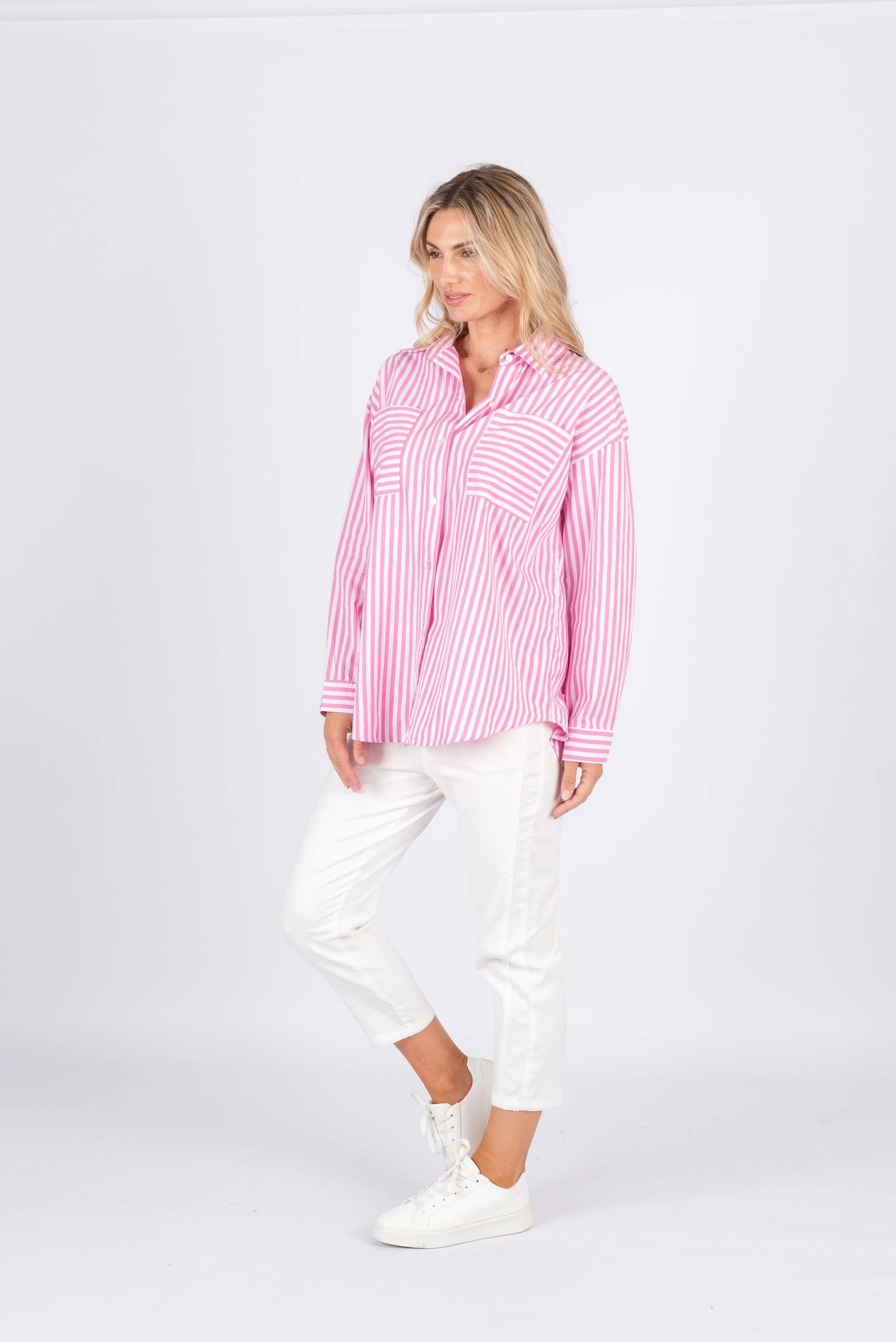 Alayah Stripe Cotton Shirt - Candy Pink