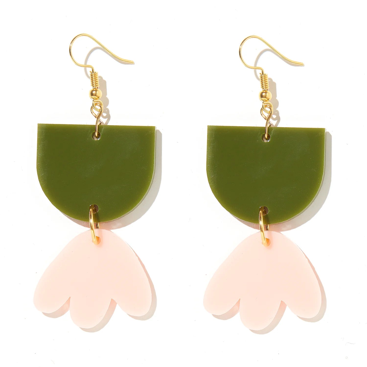 Bambi Earrings - Olive Green And Pale Pink