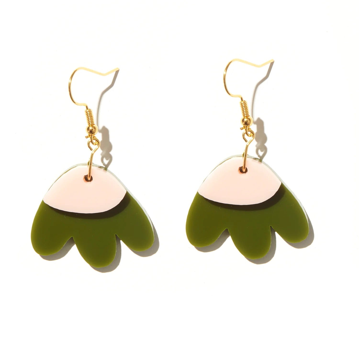 Elle Earrings - Olive And Baby Pink