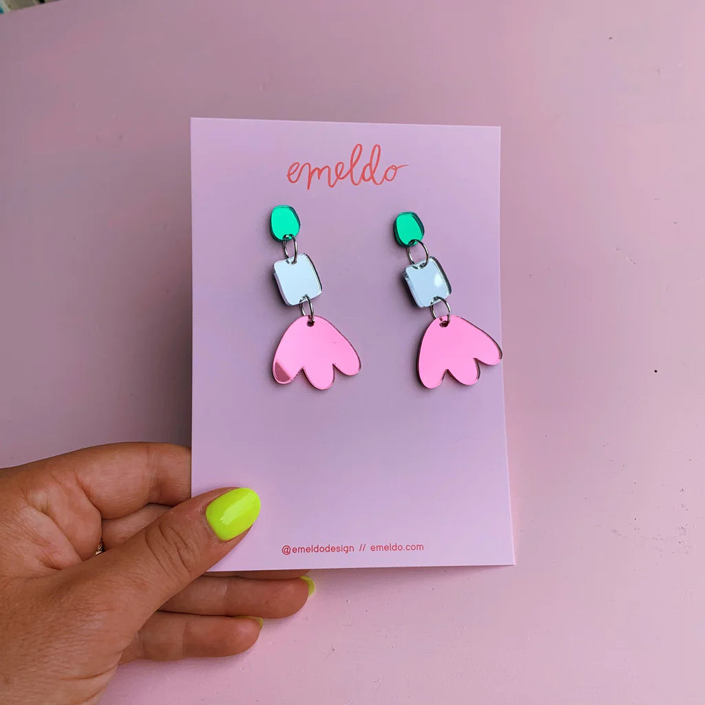 Jenna Earrings - Silver, Green And Pink