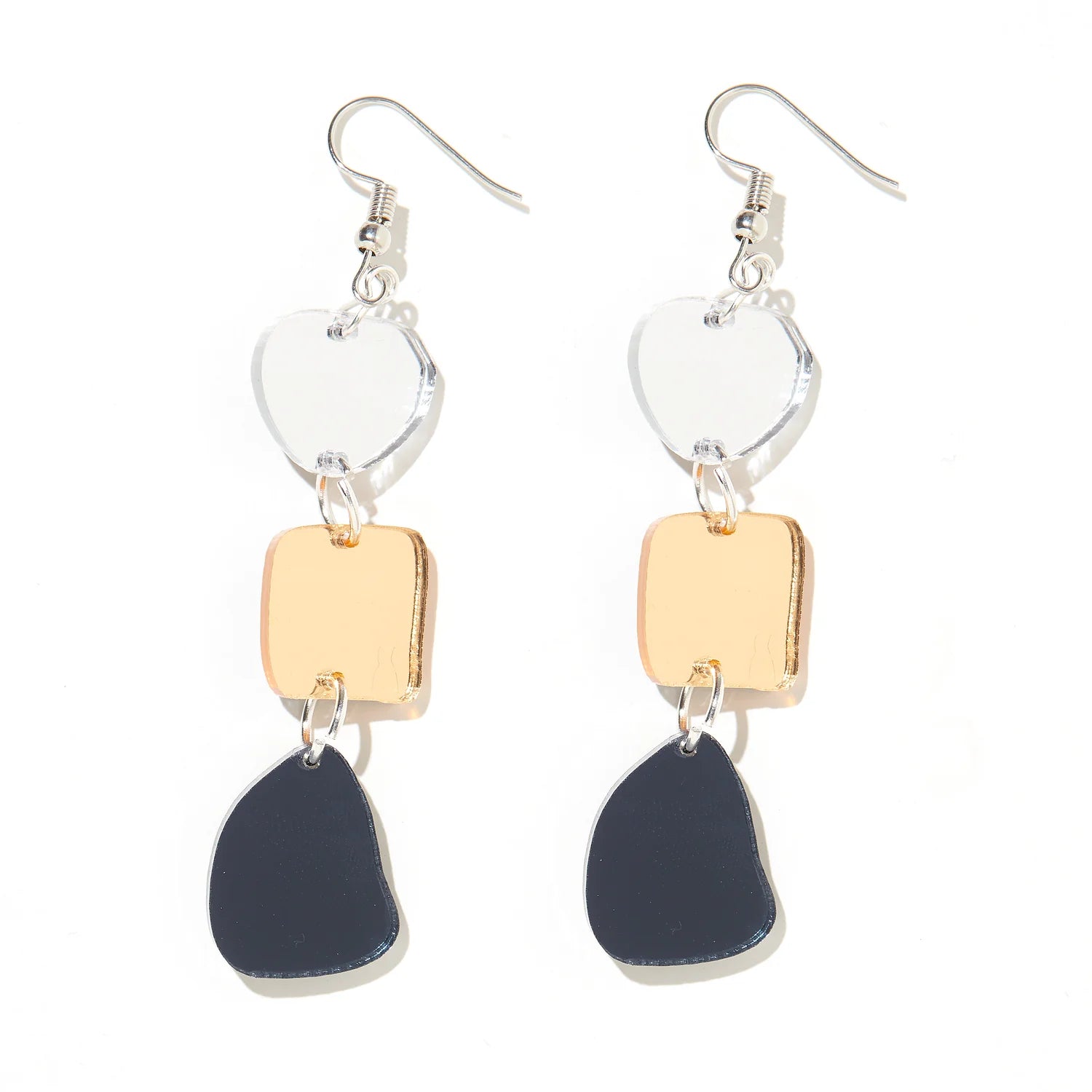 Vera Earrings -Silver, Gold And Charcoal Mirror