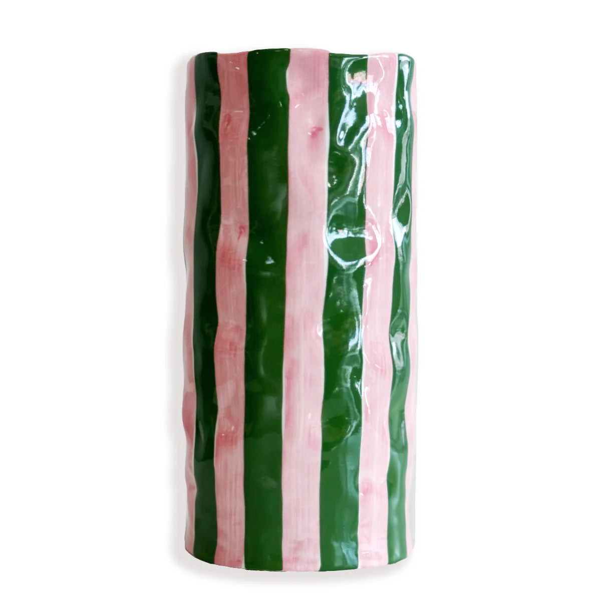 Large Vase - Dark Green & Pink Srripe