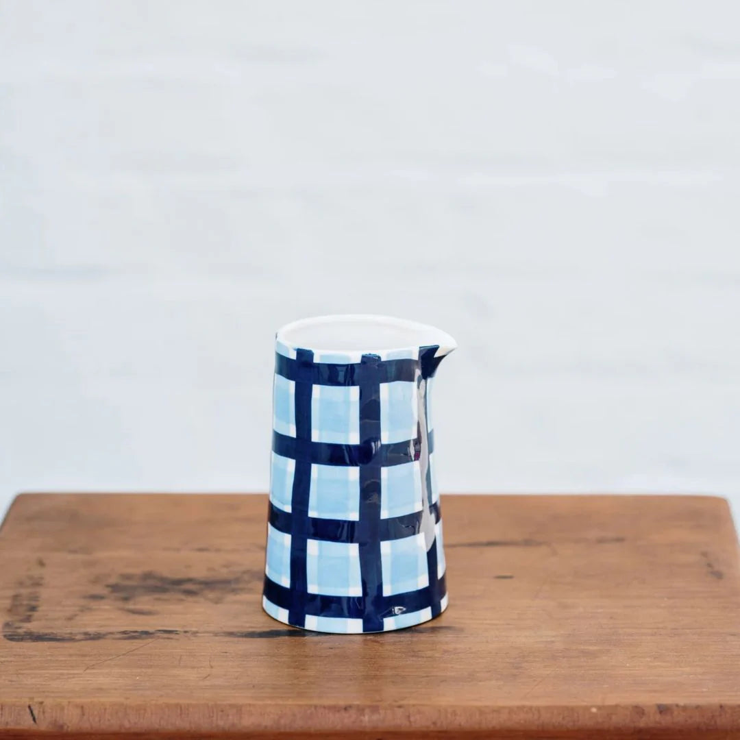 Milk Jug - Cornflower Blue & Navy Gingham