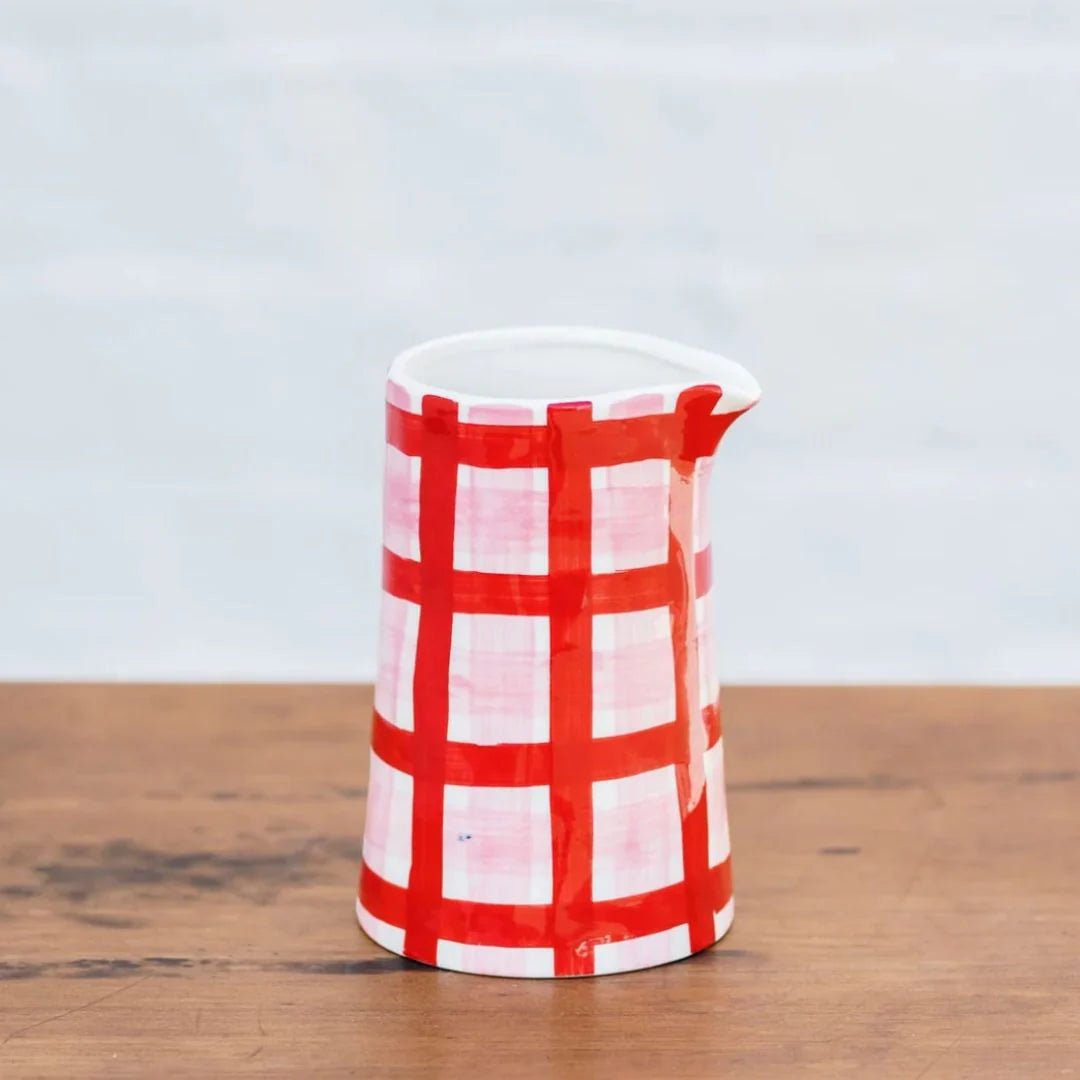 Milk Jug - Pink & Red Gingham