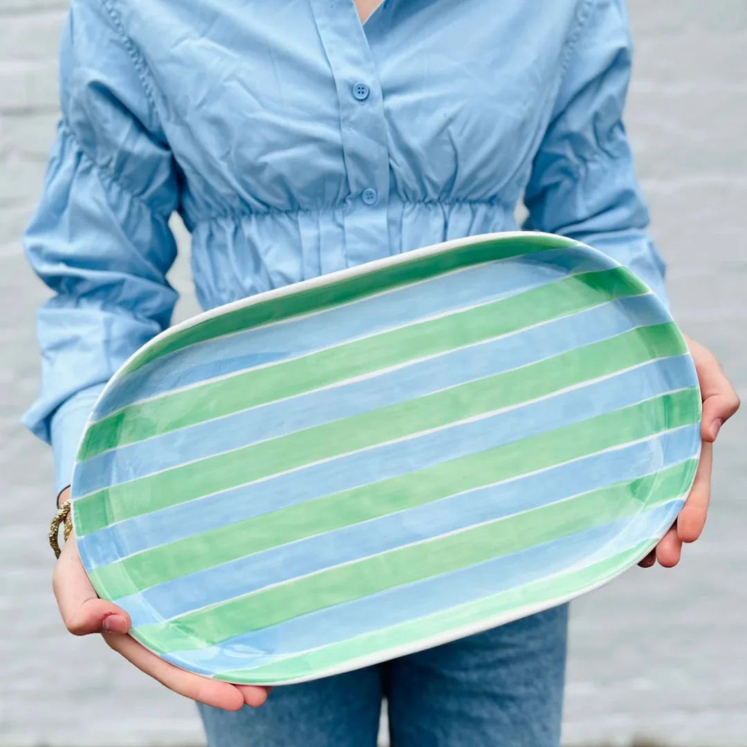 Oval Platter - Blue & Mint Green