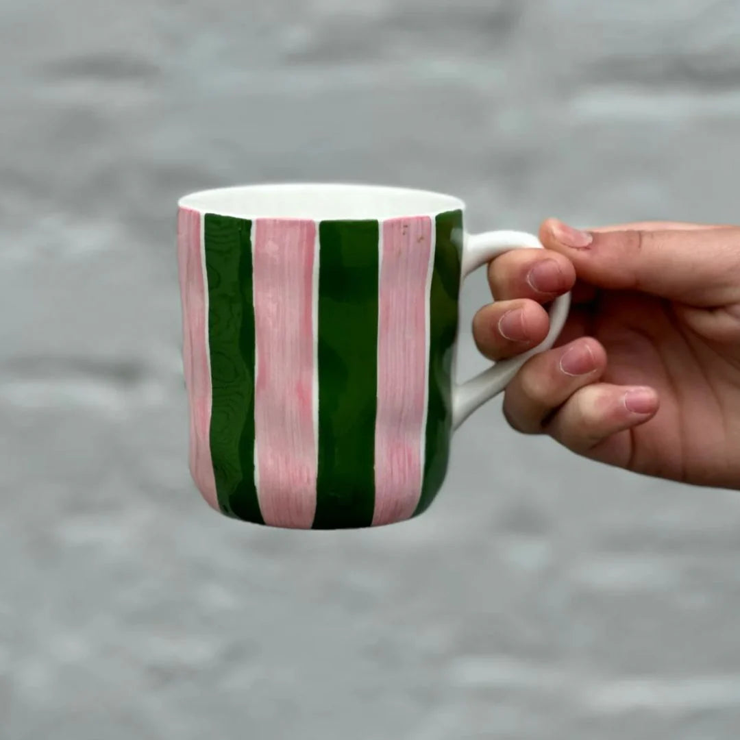 Mug - Dark Green & Pink Stripe