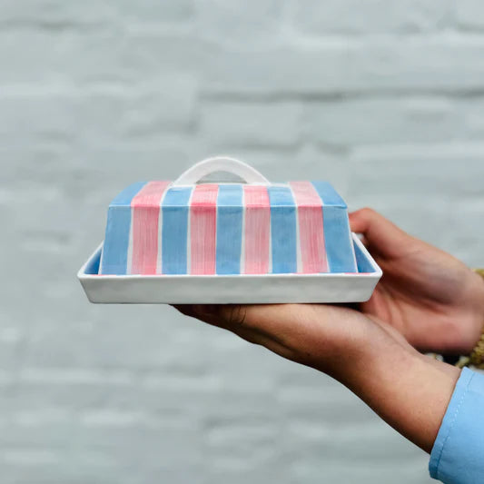 Butter Dish - Cornflower Blue + Pink Gingham