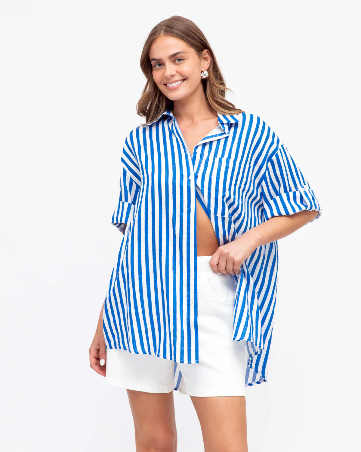 Striped Relaxed Fit Shirt - Blue