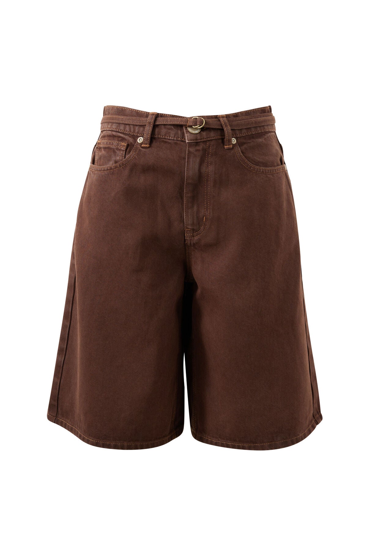 Olive Belted Denim Short - chocolate