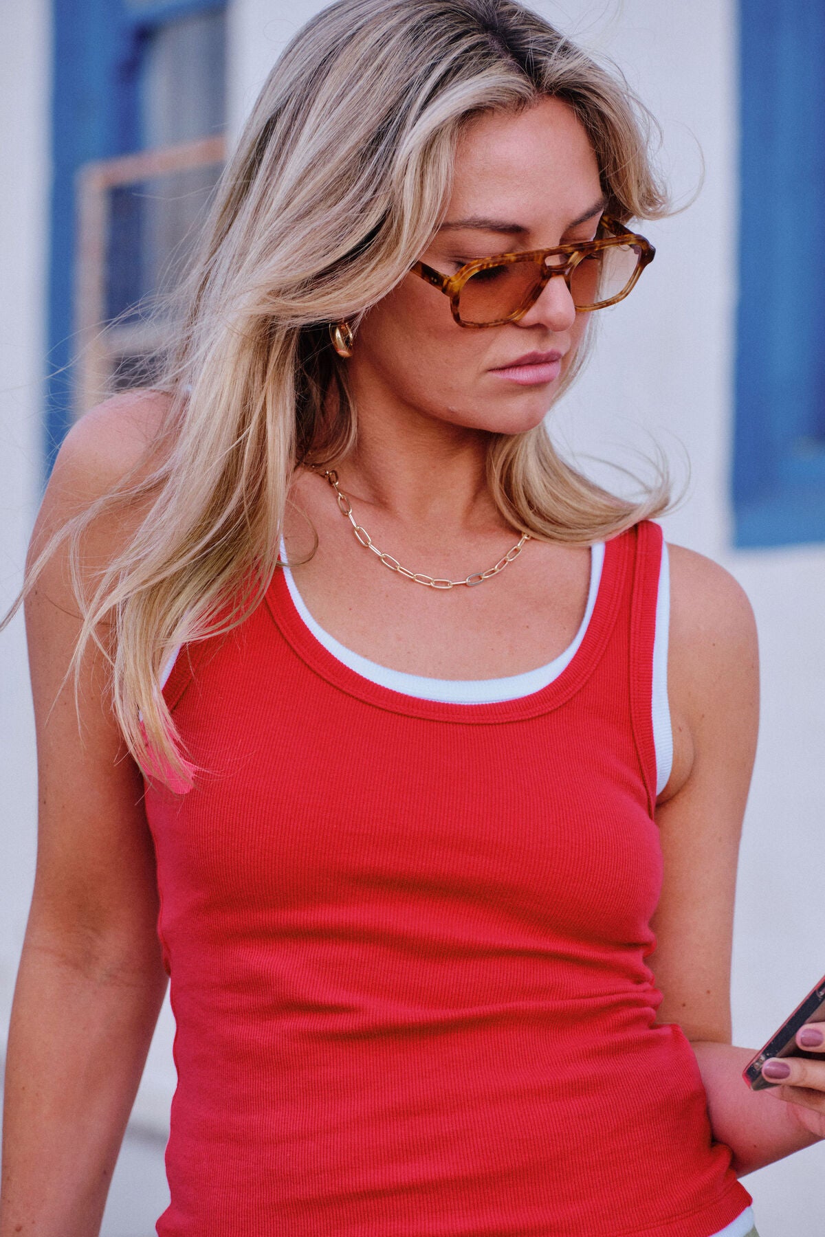 Skylar Layered Rib Tank - Red/White