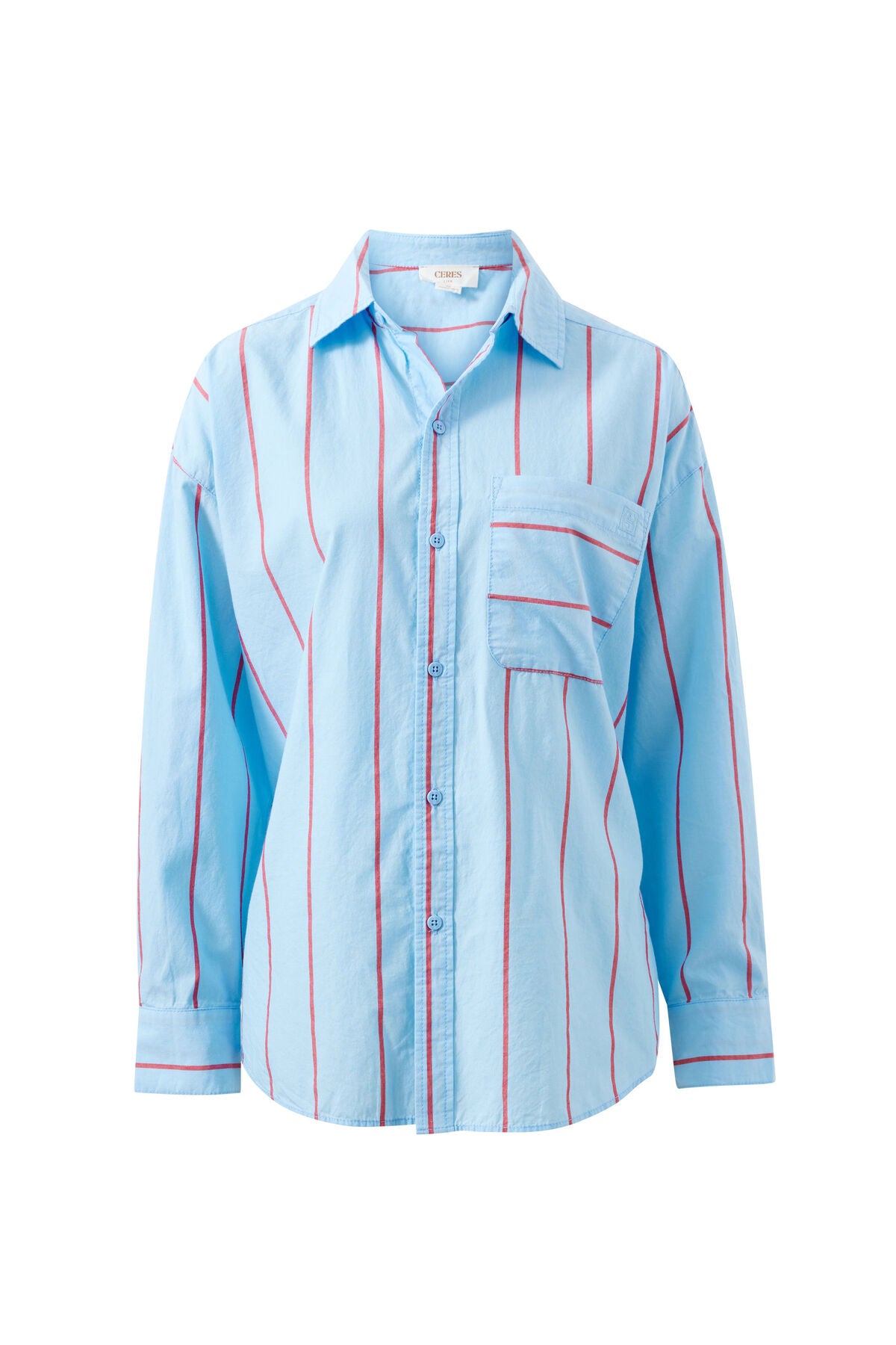 Peta Oversized Shirt - Fresh Blue/Red Bold Stripe