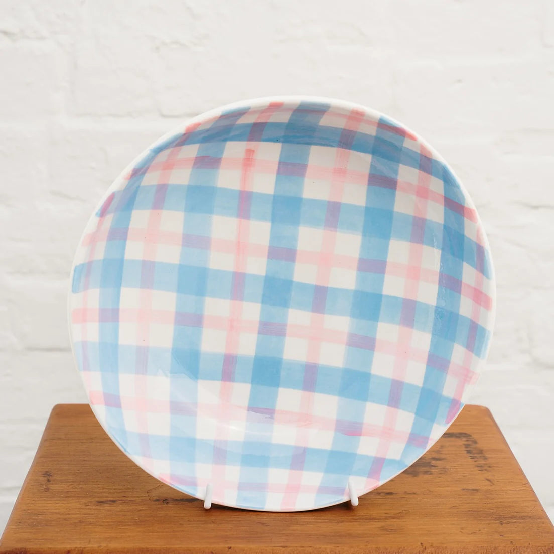 Large Salad Bowl - Cornflower Blue & Pink Gingham