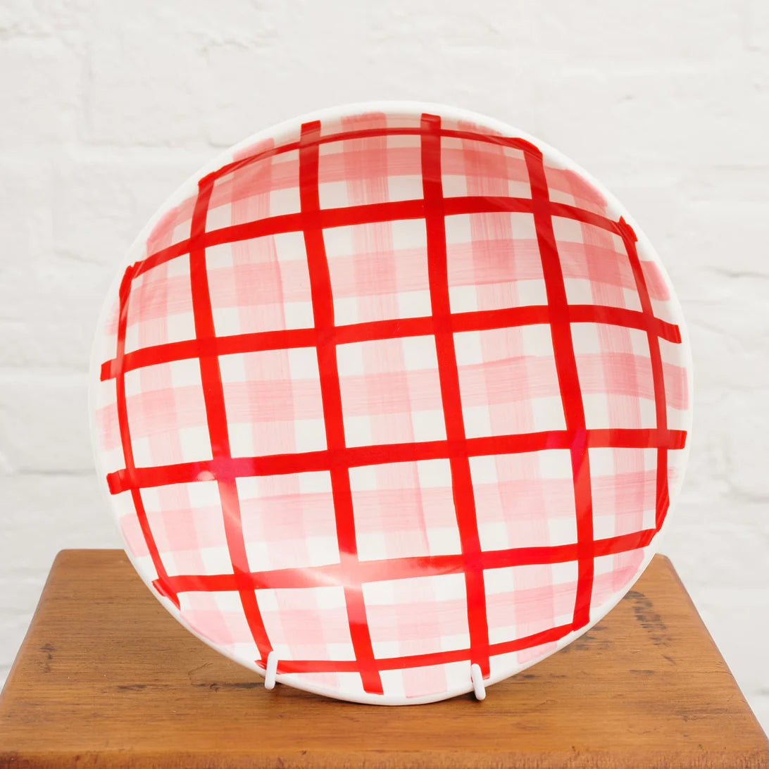 Large Salad Bowl - Red & Pink Gingham