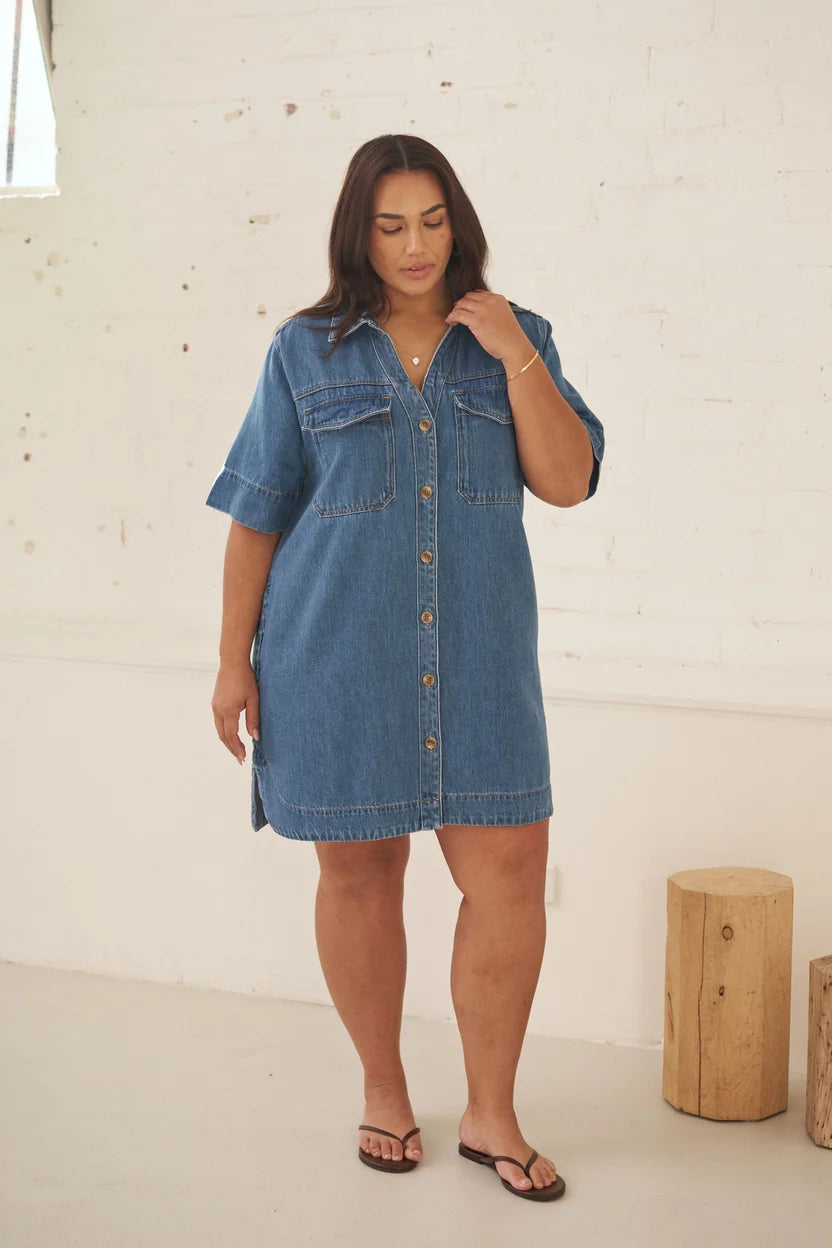 Bonnie Relaxed Shirt Dress - Fresh Indigo