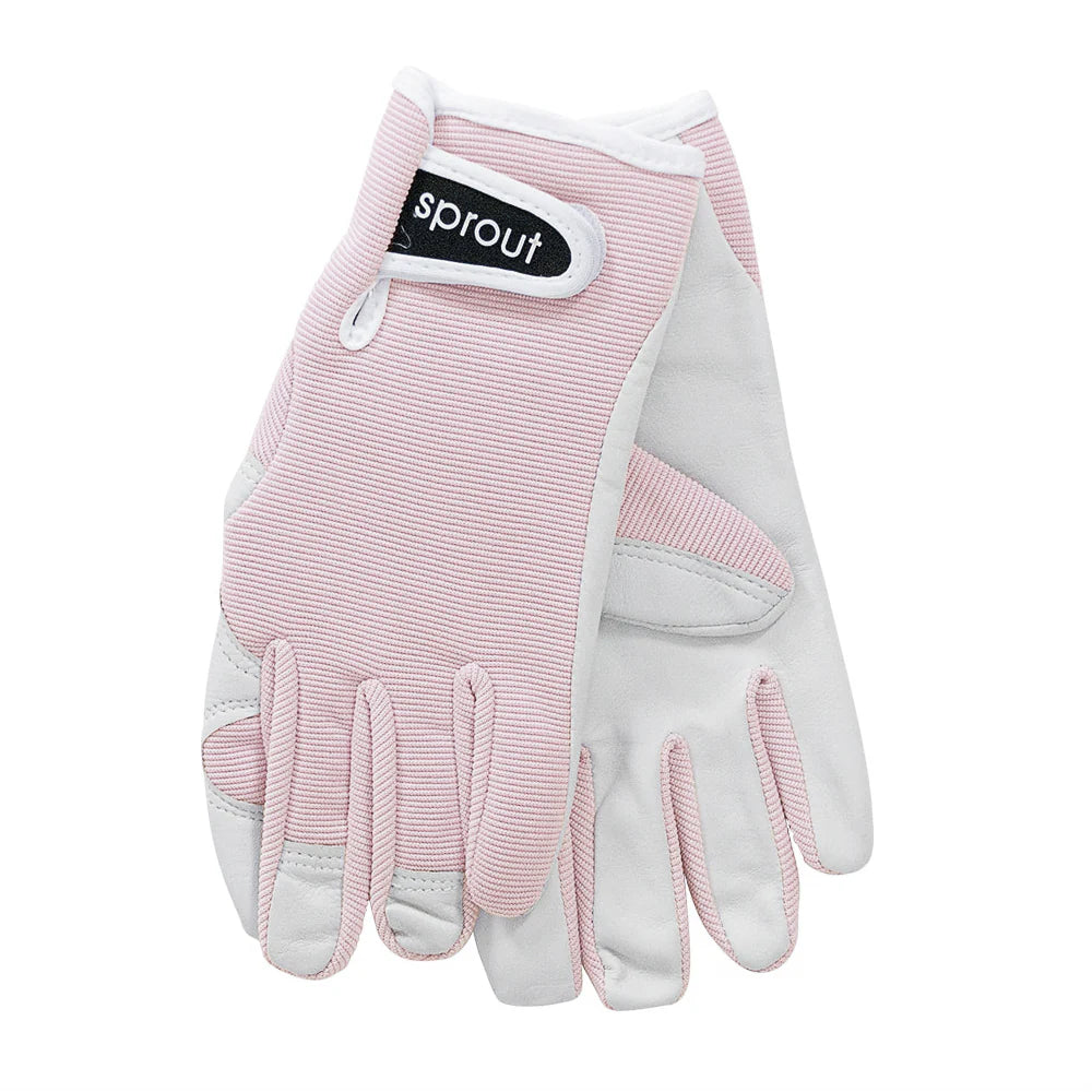 Annabel Trends Sprout Garden Gloves in crystal pink with floral pattern, lightweight and flexible for gardening.