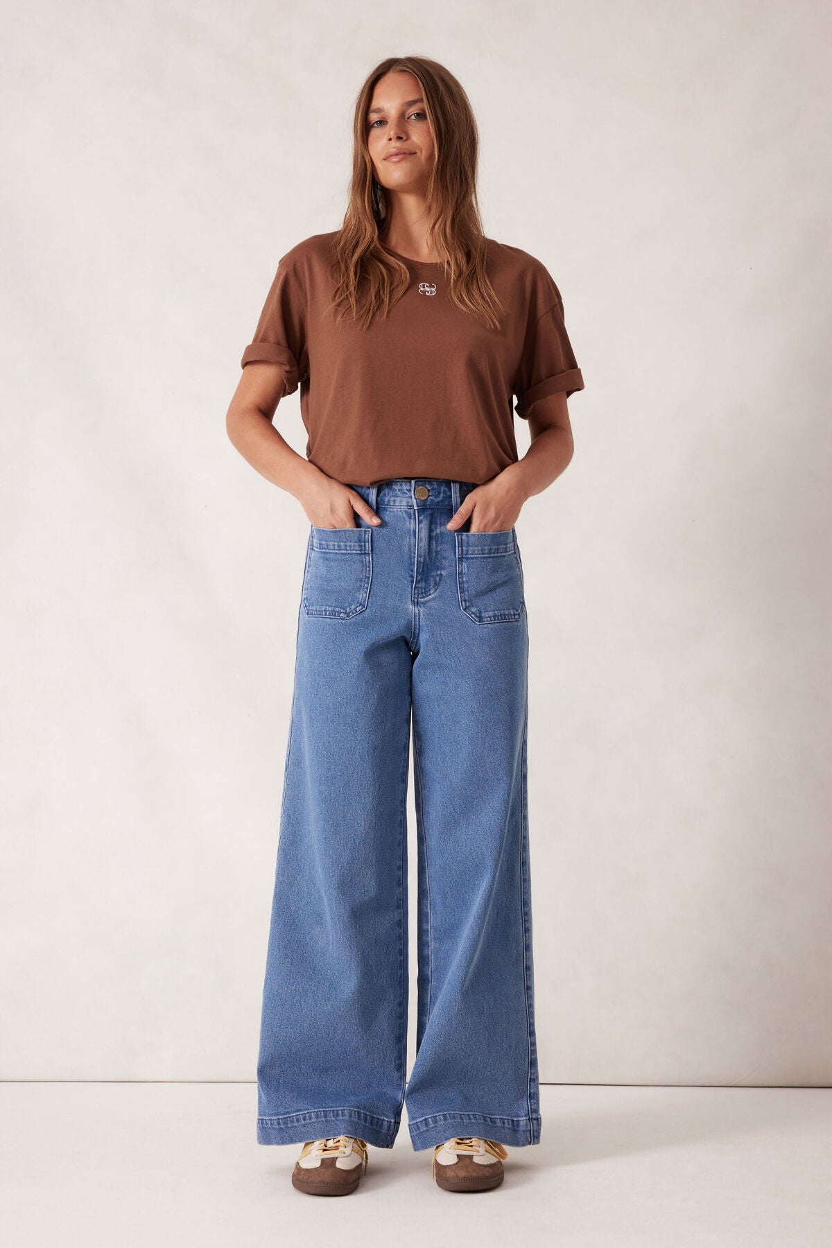 Wide Leg Patch Pocket Jean - Washed Indigo