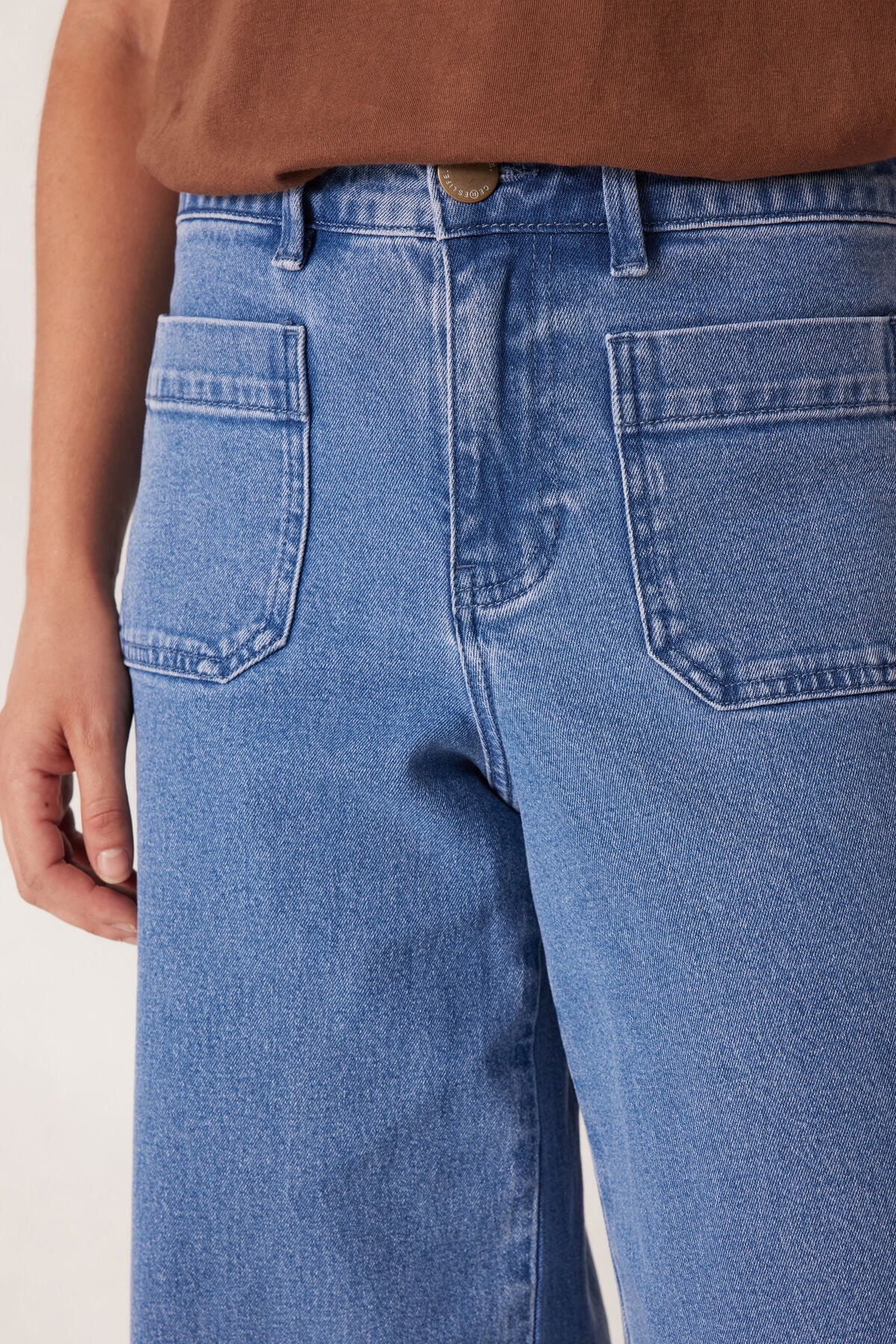 Wide Leg Patch Pocket Jean - Washed Indigo