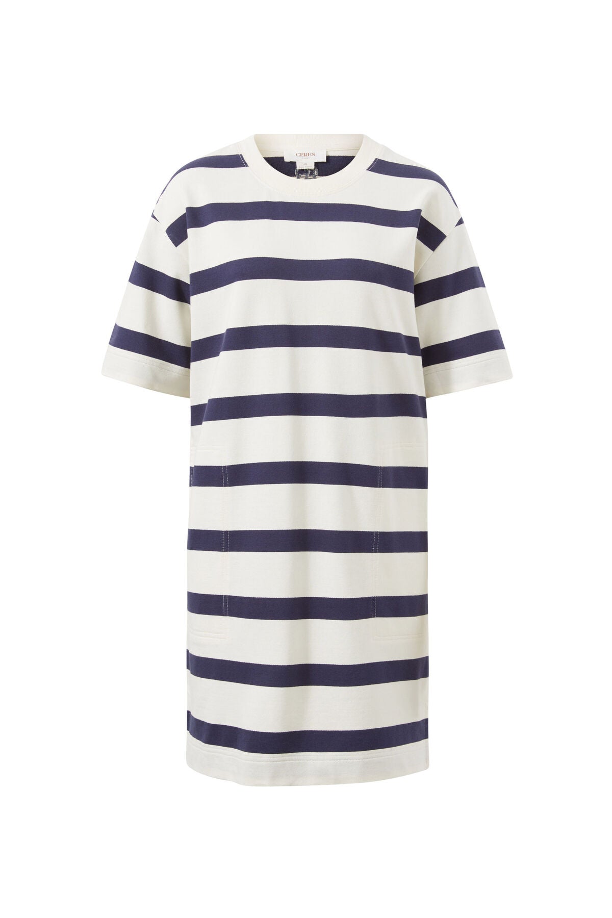 Mini Terry Dress - White Navy Bold Stripe