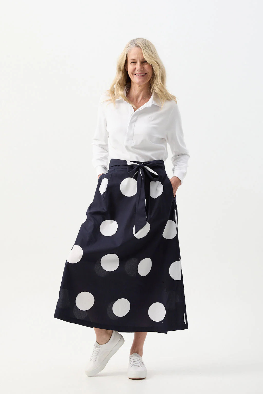 Cotton A-Line Skirt With Belt Spot Print