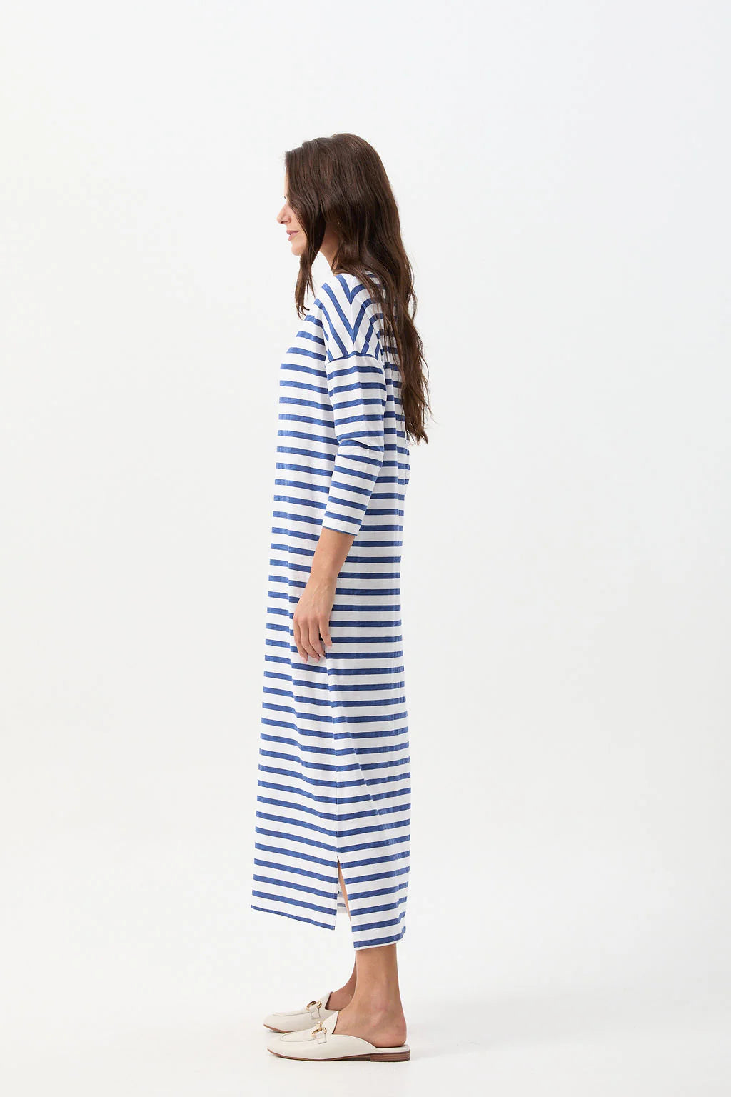 Stripe Slub Long Sleeve Dress White/Limoges Blue