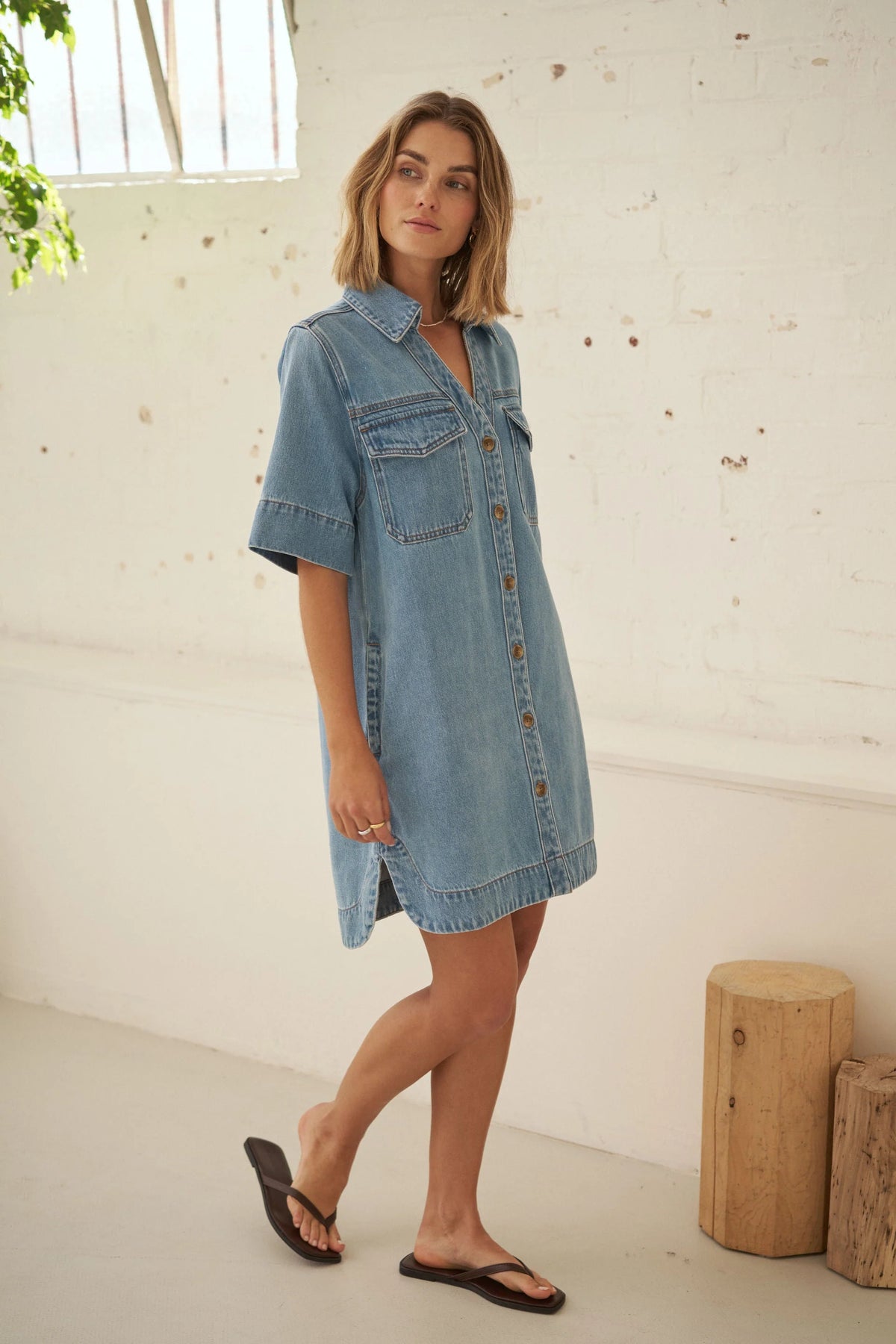 Ceres life Bonnie Relaxed Shirt Dress - Vintage Blue